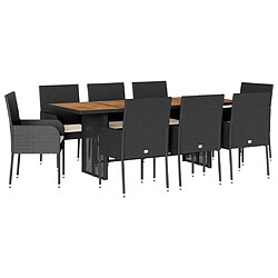 Maison Chic Ensemble à manger d'extérieur 9 pcs avec coussins,Salon de jardin noir résine tressée -GKD413621