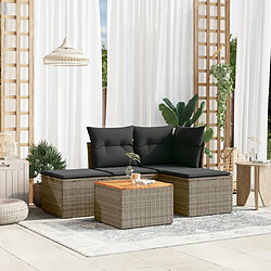 Maison Chic Salon de jardin 5 pcs avec coussins | Ensemble de Table et chaises | Mobilier d'Extérieur gris résine tressée -GKD41757