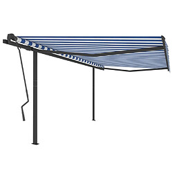 Maison Chic Auvent manuel rétractable,Store manuel de porte avec poteaux 4x3,5 m Bleu et blanc -GKD54192