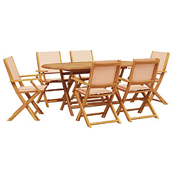 vidaXL Ensemble à manger de jardin 7 pcs beige tissu et bois massif