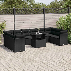 vidaXL Salon de jardin 11 pcs avec coussins noir résine tressée