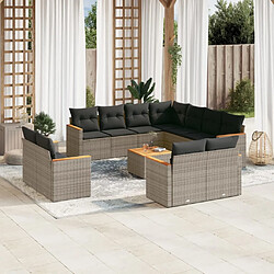 Maison Chic Salon de jardin avec coussins 12 pcs | Ensemble de Table et chaises | Mobilier d'Extérieur gris résine tressée -GKD53092