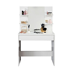 Pegane Coiffeuse, table de maquillage avec miroir coloris blanc mat - Longueur 85 x hauteur 141 x profondeur 40 cm