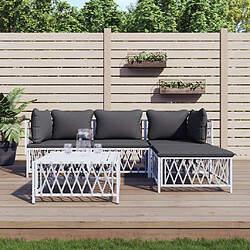 vidaXL Salon de jardin avec coussins 5 pcs blanc acier