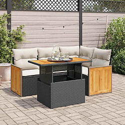 vidaXL Salon de jardin 5 pcs avec coussins noir résine tressée acacia