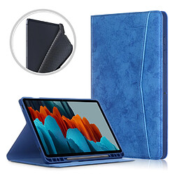 Etui en PU Poche avant avec support et porte-stylo bleu pour votre Samsung Galaxy Tab S7 FE T736