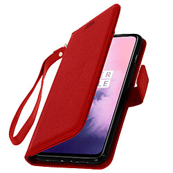 Avizar Housse Oneplus 7 Étui Folio Porte-carte Fonction Support Vidéo et Dragonne Rouge