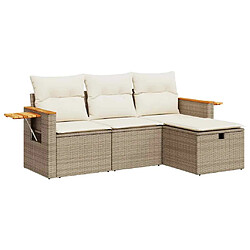 vidaXL Salon de jardin avec coussins 4 pcs beige résine tressée