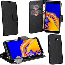 Htdmobiles Housse etui portefeuille pour Samsung Galaxy J4+ Plus (2018) + film ecran - NOIR / NOIR