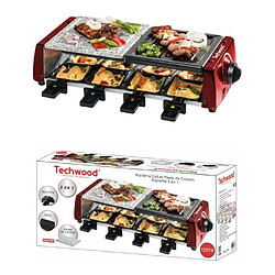 Avis Techwood Appareil Raclette-Grill-Plancha-Pierre de Cuisson, 1200 W, Inclus : 8 poêlons, Rouge