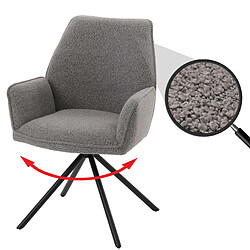 Decoshop26 Chaise de salle à manger avec accoudoir siège rotatif en tissu bouclé gris clair cadre trépied 04_0006273