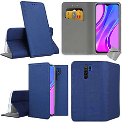 Htdmobiles Housse etui portefeuille avec coque intérieure en silicone pour Xiaomi Redmi 9 + film ecran - BLEU MAGNET