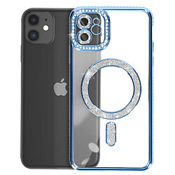 Avizar Coque Diamant pour iPhone 11 Protection MagSafe Contour Strass Bleu Clair