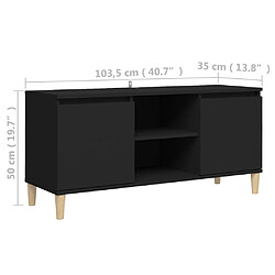 vidaXL Meuble TV avec pieds en bois massif Noir 103,5x35x50 cm pas cher