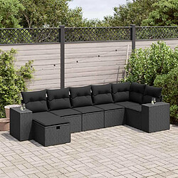 vidaXL Salon de jardin 7 pcs avec coussins noir résine tressée