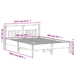 Vidaxl Cadre de lit avec tête de lit blanc 140x200 cm bois pin massif pas cher