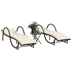 vidaXL Chaises longues lot de 2 avec table marron résine tressée