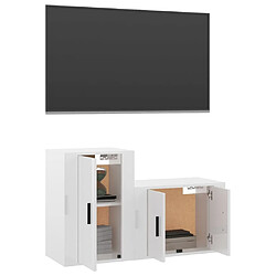 Avis Maison Chic Ensemble de meubles TV 2 pcs pour salon - blanc brillant bois d'ingénierie -MN63797