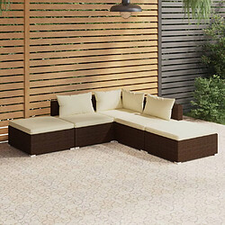 vidaXL Salon de jardin 5 pcs avec coussins Résine tressée Marron