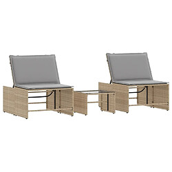 Maison Chic Lot de 2 Chaises longues avec table | Bain de soleil Relax | Transat beige résine tressée -GKD98879