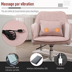 Homcom Chaise de bureau velours fauteuil bureau massant coussin lombaire intégré hauteur réglable pivotante 360° rose poudré pas cher