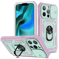 Coque en TPU antichute 3-en-1 avec béquille vert/rose pour votre Apple iPhone 13 Pro 6.1 pouces