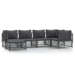 vidaXL Salon de jardin avec coussins 6 pcs anthracite acier