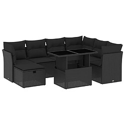 vidaXL Salon de jardin 8 pcs avec coussins noir résine tressée