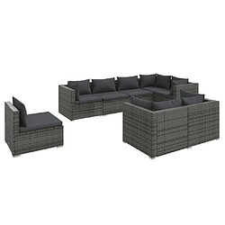 vidaXL Salon de jardin 8 pcs avec coussins Résine tressée Gris