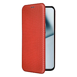 Coque en TPU + PU anti-scratch, texture en fibre de carbone avec béquille en anneau et porte-carte, orange pour votre OnePlus 10 Pro 5G