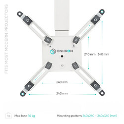 ONKRON Support Videoprojecteur Plafond & Mur de 10 kg - Support pour Videoprojecteur & Retroprojecteur - Support Plafond Telescopique Videoprojecteur / Accessoires pour Vidéoprojecteurs K3A-W Blanc