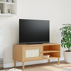 vidaXL Meuble TV SENJA aspect rotin marron 106x40x49cm bois massif pin