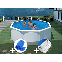 Kit piscine acier blanc Gré Fidji ronde 3,70 x 1,22 m + Bâche à bulles + Tapis de sol