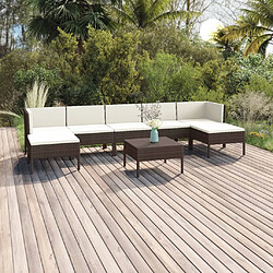 vidaXL Salon de jardin 8 pcs avec coussins résine tressée marron