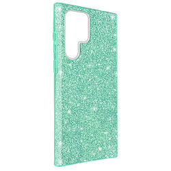 Avizar Coque Samsung Galaxy S22 Ultra Paillette Amovible Silicone Semi-rigide vert