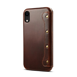 Avis Wewoo Housse Coque Etui à rabat horizontal en cuir de vachette couleur grain de cire Oil Max pour iPhone XRavec emplacements cartes et portefeuille brun