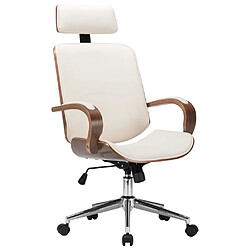 Maison Chic Chaise Gaming | Chaise de bureau Ergonomique Fauteuil avec appuie-tête Crème Similicuir et bois -GKD21744