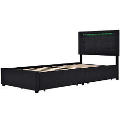 ComfortXL Cadre de Lit Rembourré avec LED et Tiroirs, 90x200 cm, Noir (Sans Matelas) pas cher