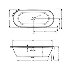 Baignoire d'angle acrylique à poser RIHO DESIRE 180x84 cm