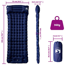 vidaXL Matelas de camping autogonflant oreiller 1 personne bleu marine pas cher