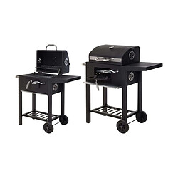 BigBuy BBQ Barbecue à Charbon avec Couvercle et Roulettes 48,5 x 36 x 96 cm Noir