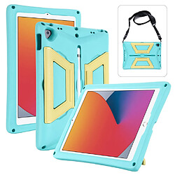 Coque en TPU antichoc avec béquille et bandoulière Vert menthe/jaune pour votre iPad 10.2 (2020)/(2019)/(2021)/Air 10.5 pouces (2019)/Pro 10.5-pouces (2017)