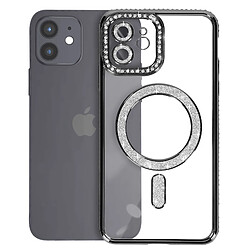 Avizar Coque Diamant pour iPhone 12 Protection MagSafe Contour Strass Noir