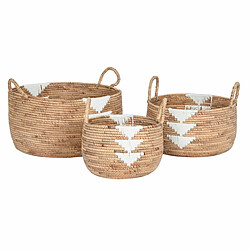 Avis Set de basket DKD Home Decor Blanc Naturel Corde Herbier marin Boho 55 x 55 x 40 cm