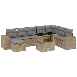 vidaXL Salon de jardin avec coussins 9 pcs beige résine tressée