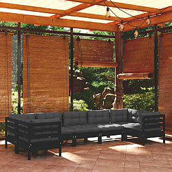 Maison Chic Salon de jardin 7 pcs + coussins - Mobilier/Meubles de jardin - Table et chaises d'extérieur Noir Bois de pin -MN19178