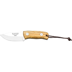 Couteau Joker skinner Hérisson avec manche en bois d'olivier et tôle inoxydable MOVA 7.5cm, 130 grammes CO75 + carte cadeau multi-usages