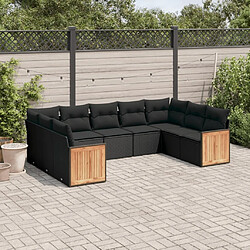 Maison Chic Salon de jardin 9 pcs avec coussins | Ensemble de Table et chaises | Mobilier d'Extérieur noir résine tressée -GKD35286