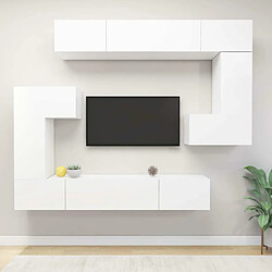 Maison Chic Ensemble de meubles TV 8 pcs | Banc TV Moderne pour salon | Meuble de Rangement - Blanc Aggloméré -MN66471