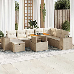 vidaXL Salon de jardin avec coussins 9 pcs beige résine tressée acacia